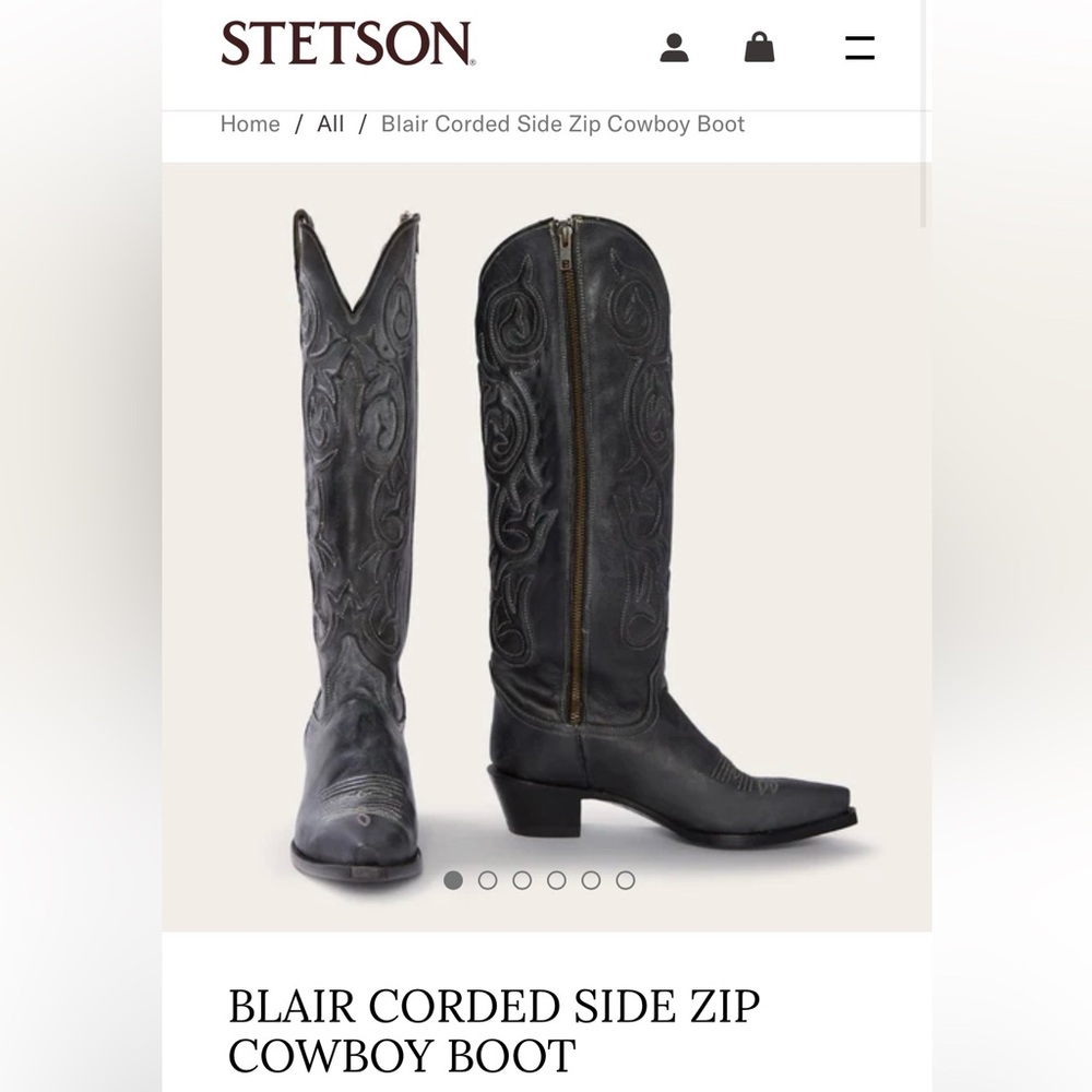 Stetson Cowboy Boots- Black “Blair Corded Side Zip Cowboy Boot” size 7